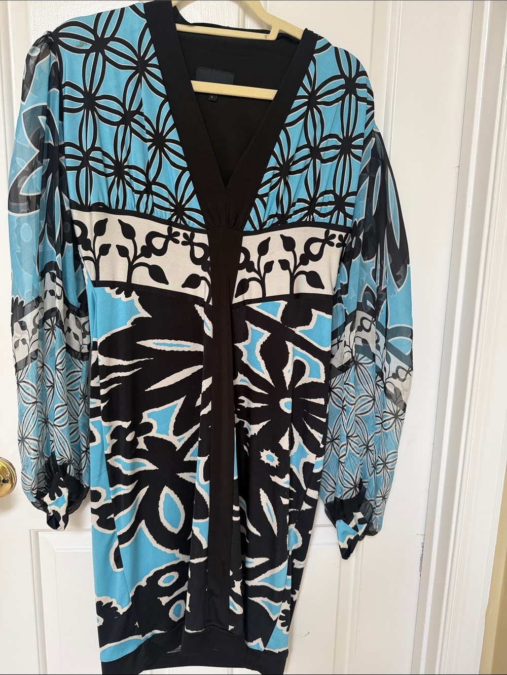 Blue & Black Floral V-Neck Tunic Dress